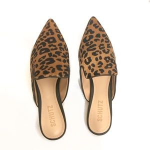 leopard calf hair mules